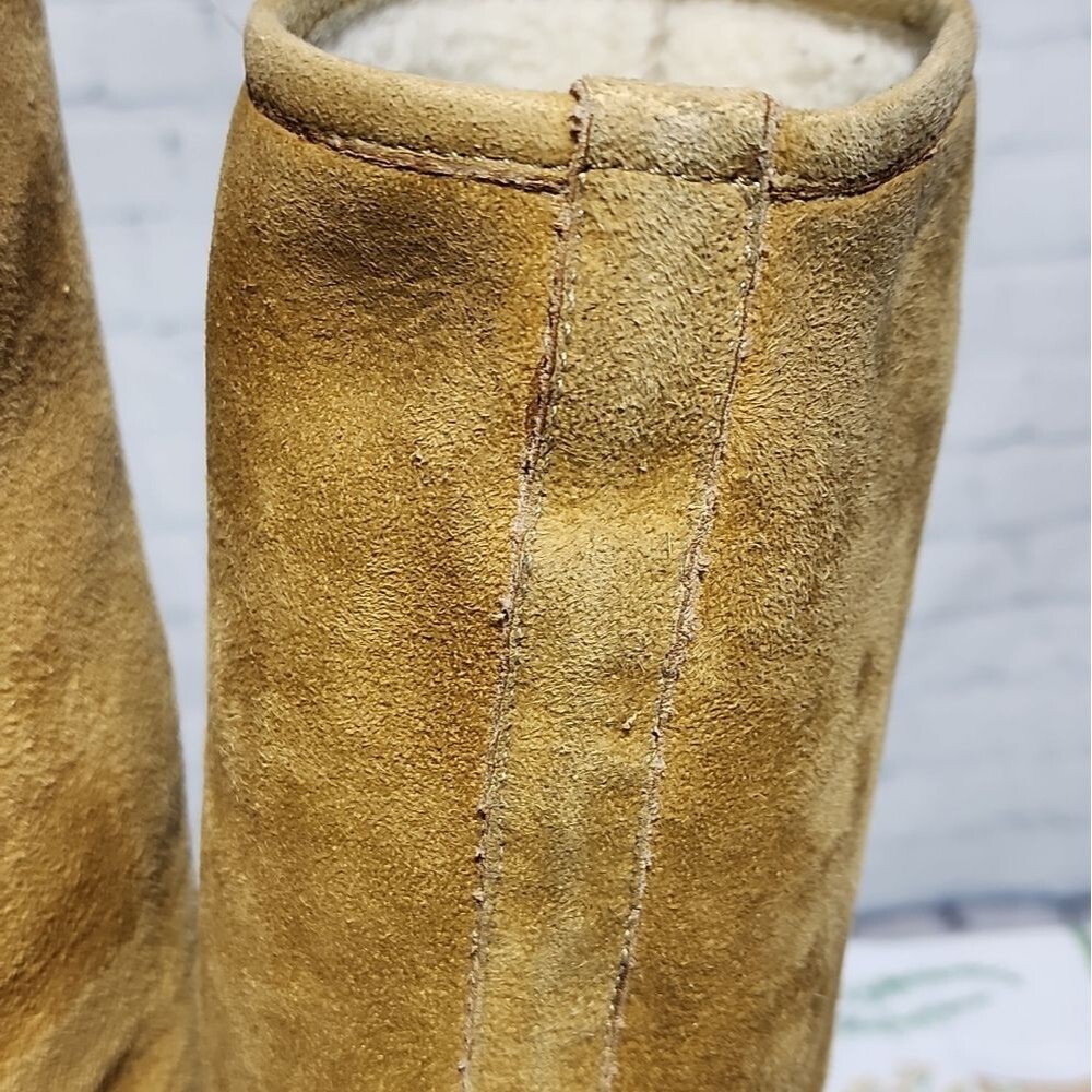 Gucci Tan Suede Shearling Wedge Heel Boots Womens 6.5 B Winter Luxury - Picture 9 of 15